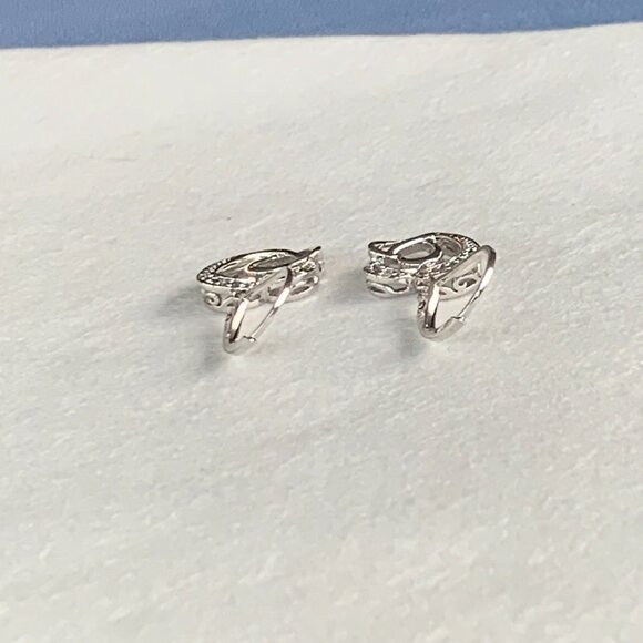 Womens Interlocking Twin Heart Design Diamond Silver Drop Earrings #925 - New - Picture 9 of 14